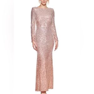 ELIZA J CHAMPAGNE & OMBRÉ SEQUINED LONG DRESS, size 8